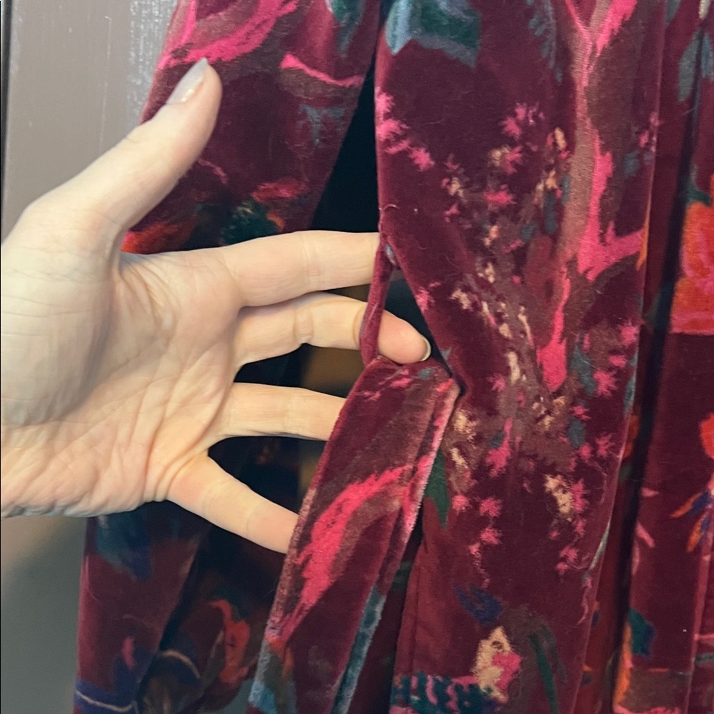 Cotton Floral Velvet Robe with Striped Lining M - Picture 4 of 5